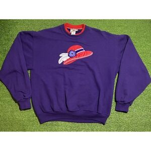 Vintage Grandma Sweater Md Crew Neck Mock Neck Purple Morning Sun Top Stitch USA